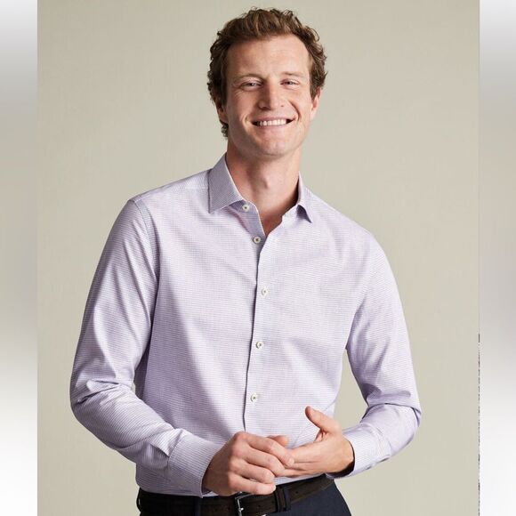 Charles tyrwhitt Non-Iron Stretch Texture Shirt - Dark Purple NWT in packaging - Picture 1 of 9